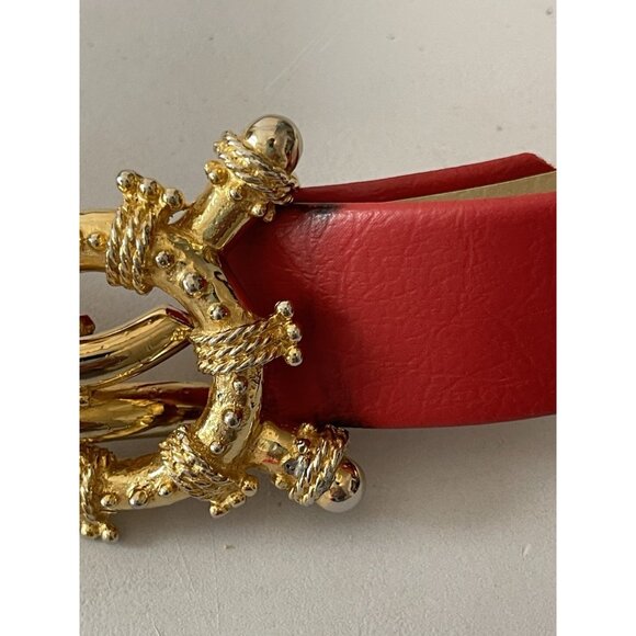Vintage 1980’s Mimi Di N Women’s Gold Tone Nautical Buckle & Red Belt Signed main image 11